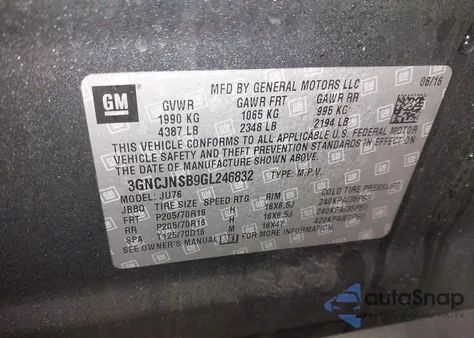 2016 Chevrolet Trax 1Ls z USA, uszkodzony, nr VIN 3GNCJNSB9GL246832